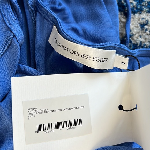 Christopher Esber Multi Panel Disconnect Ruched Halter Dress in Lapis US4 \AUS 8 - Picture 6 of 7